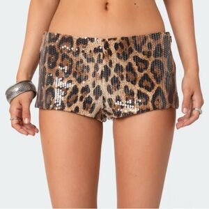 Edikted Leopard Sequin Micro Shorts